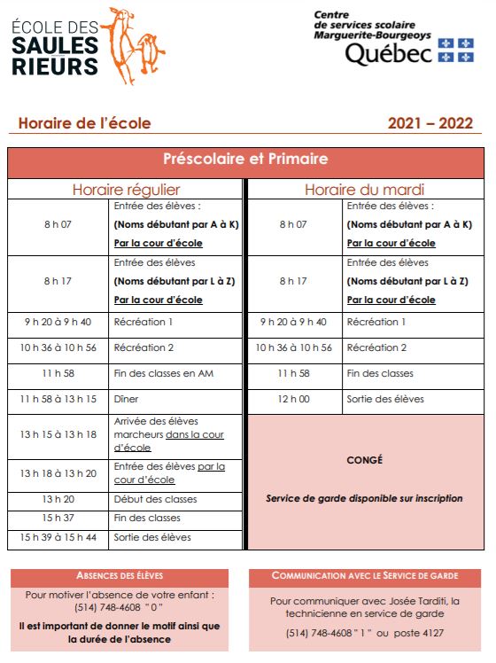 Horaire 21-22 image